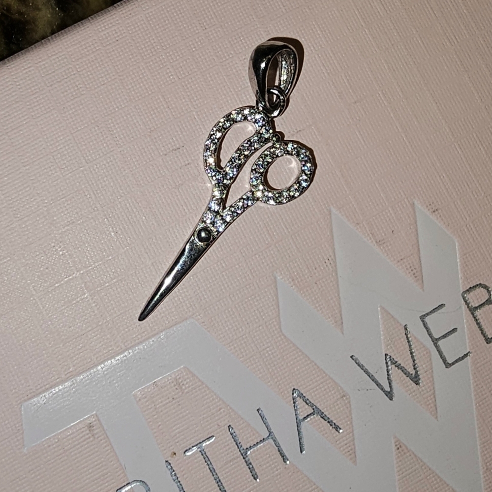 Sterling Silver Scissor Charm with Cubic Zirconia Stones